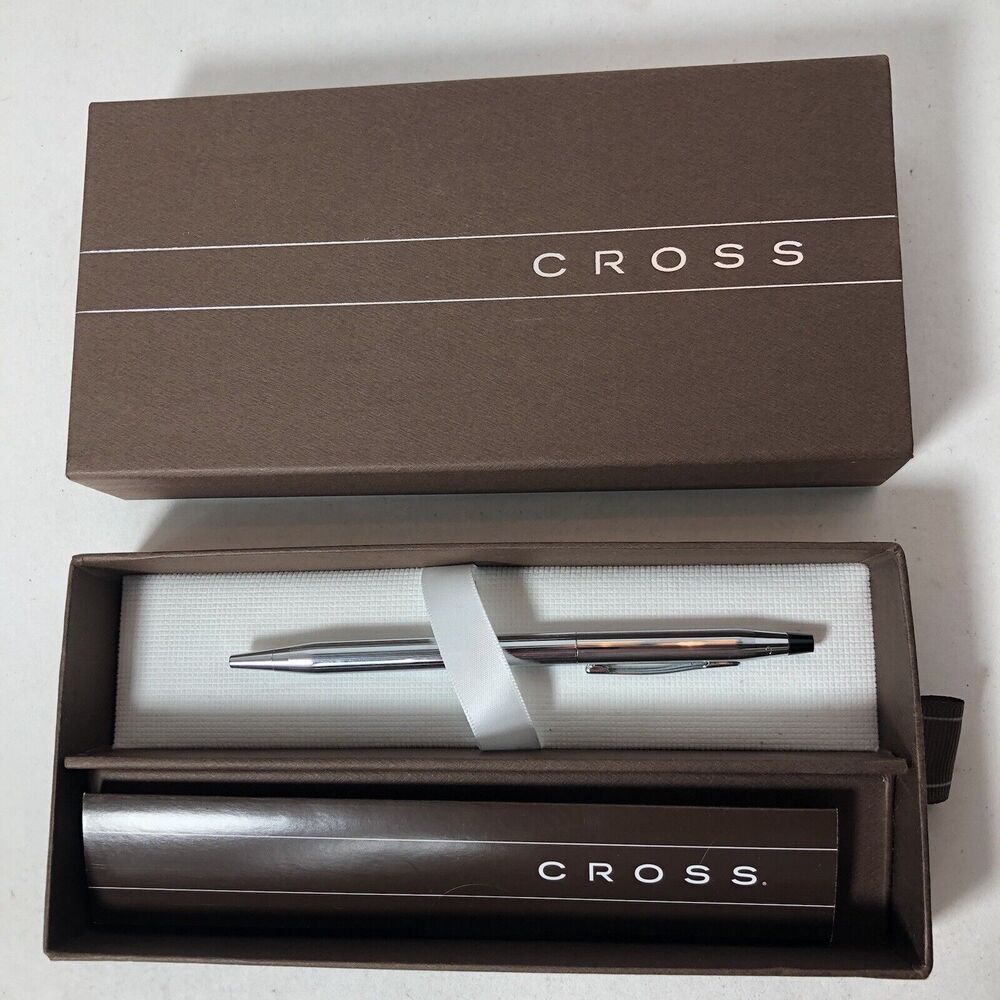 Cross Roller Ball Point Pen Style Stylo Bille Chrome Metallic Silver E1